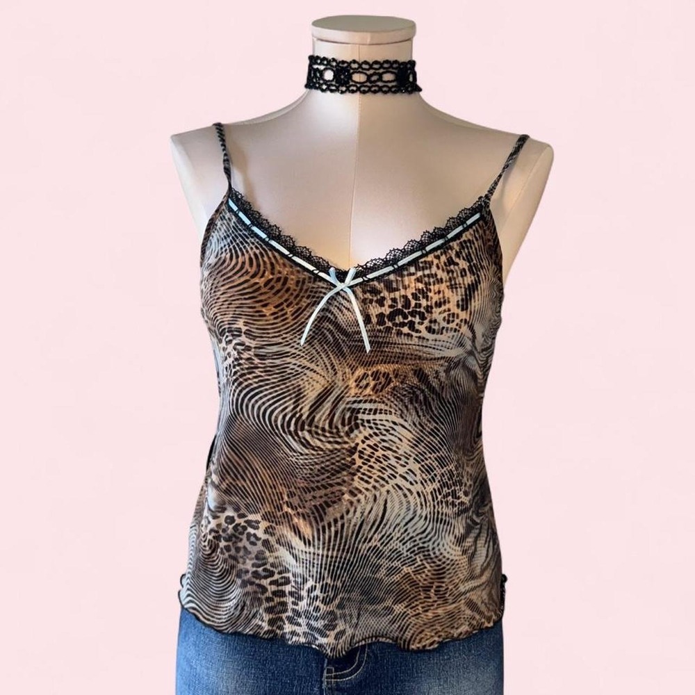Leopard print lace trim cami top 🐆